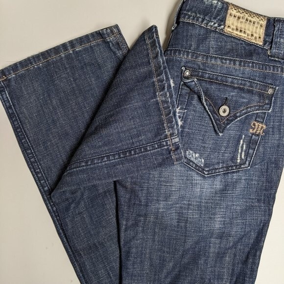 Miss Me Jeans Women 30 Bootcut Snakeskin Pocket Patches Whiskers 2-Button Zip - Picture 8 of 10